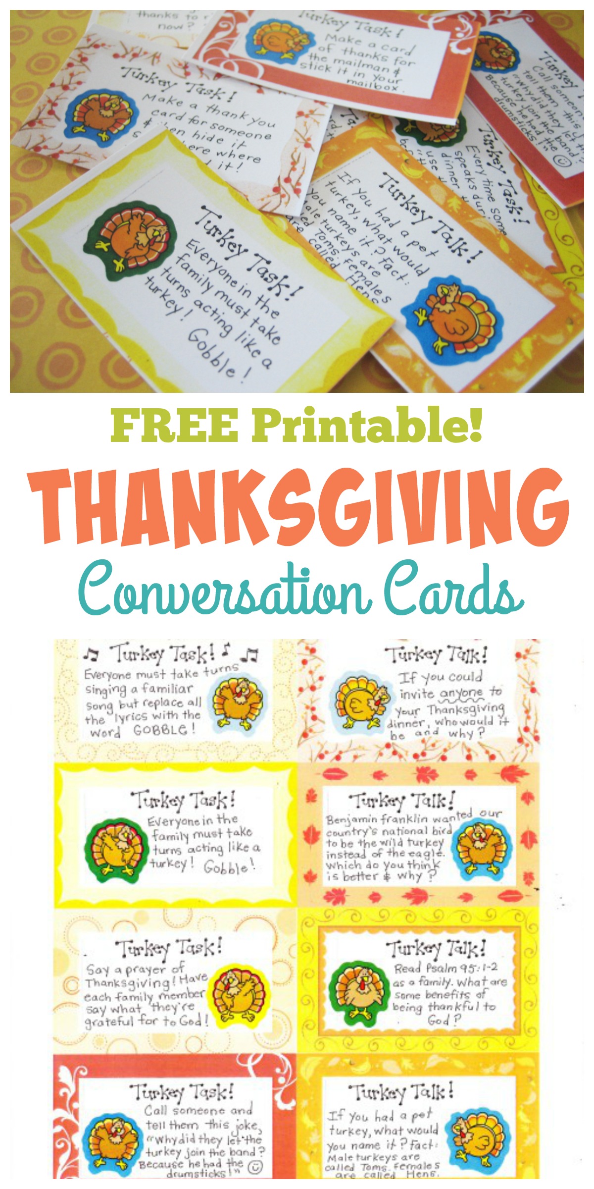 Thanksgiving Conversation Cards FREE Printables! Happy Home Fairy