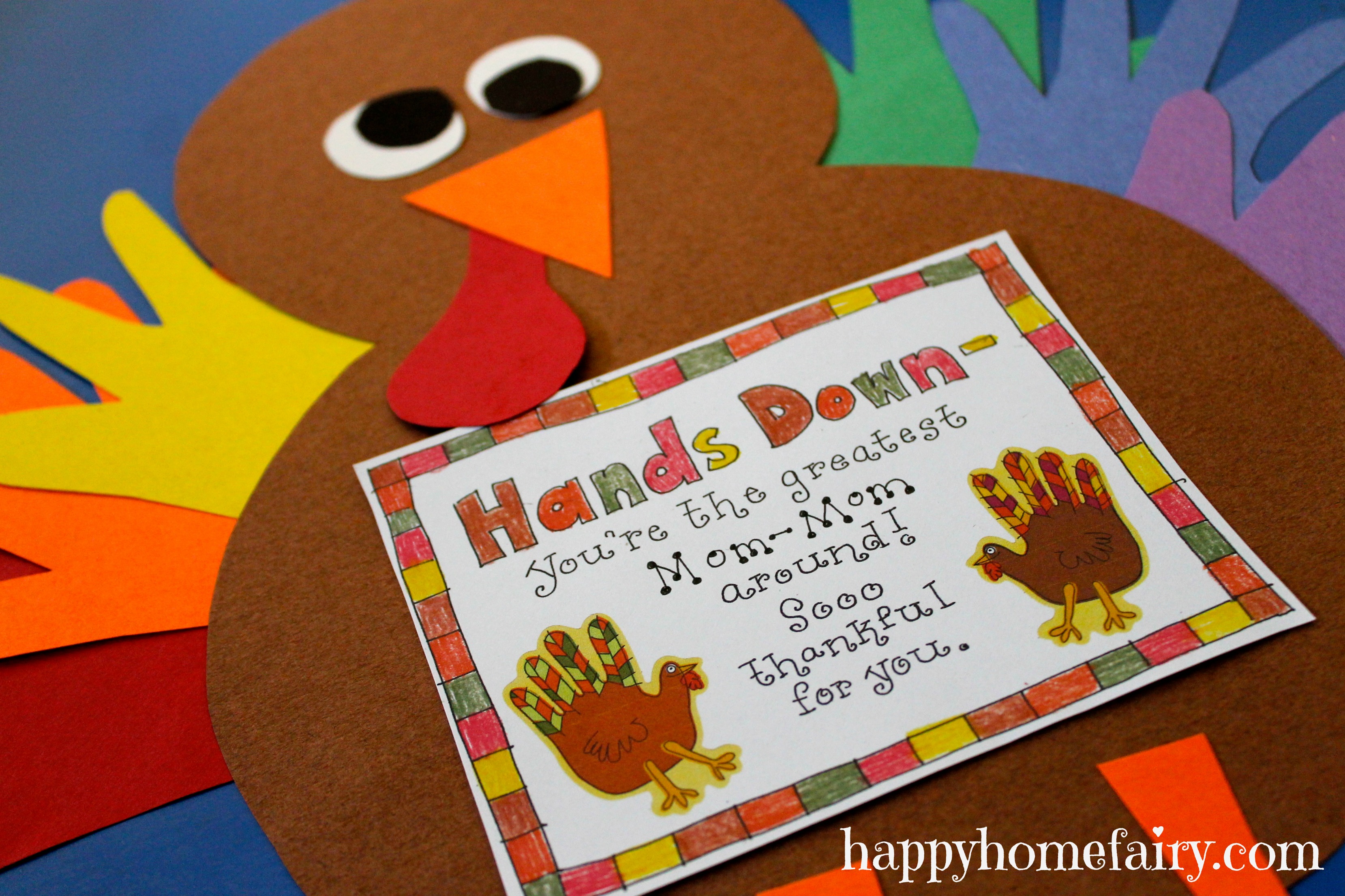 Thankful Handprint Turkey Craft FREE Printable Happy Home Fairy