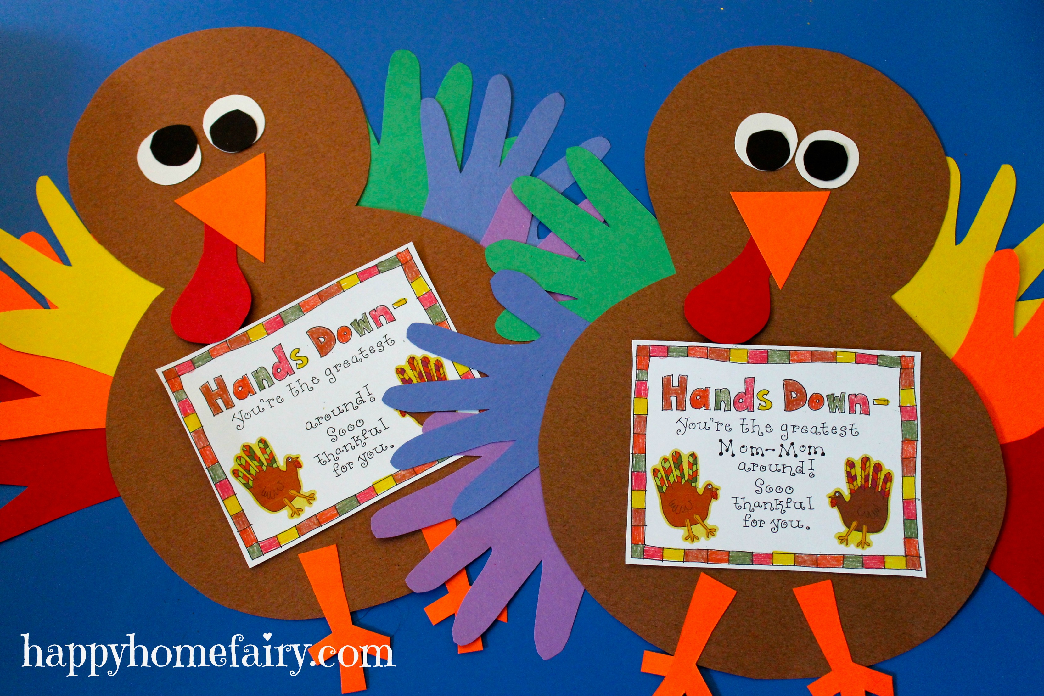 Thankful Handprint Turkey Craft FREE Printable Happy Home Fairy