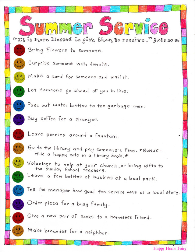 Summer Service Ideas - FREE Printable - Happy Home Fairy