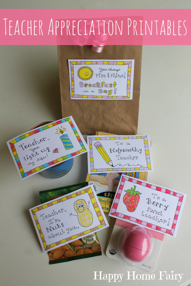 5 Simple Teacher Appreciation Gifts - FREE Printables - Happy Home Fairy