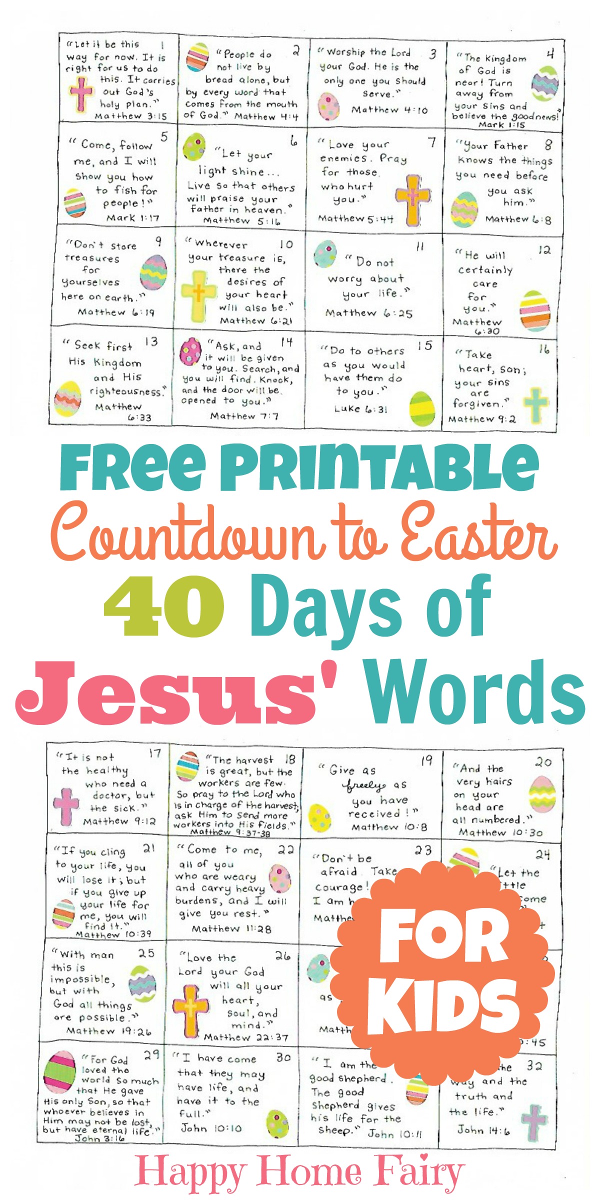 Countdown to Easter - 40 Days of Jesus' Words for Kids (FREE Printable!) - Happy Home