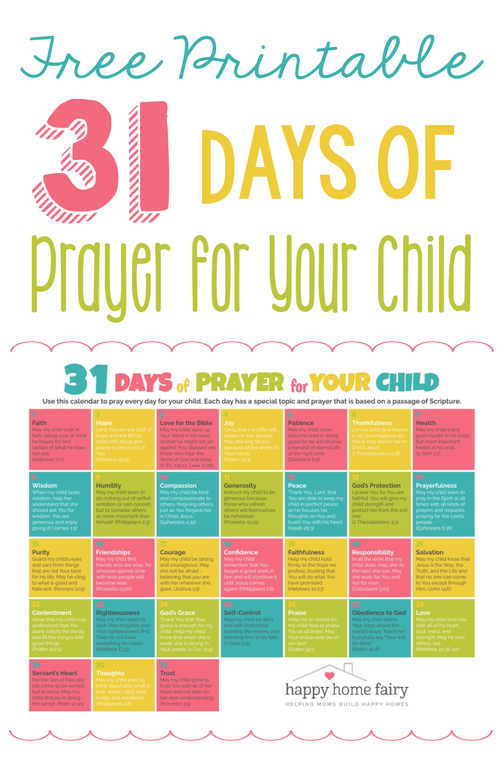 31 Days of Prayer for Your Child FREE Printable Happy Home Fairy