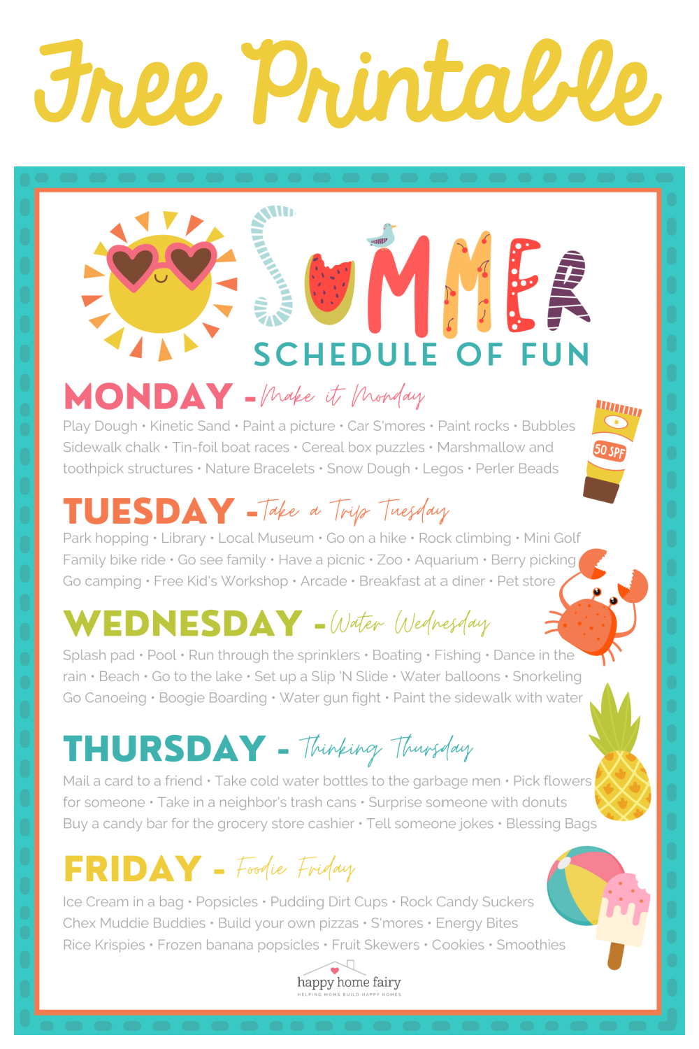 Summer Schedule - FREE Printable - Happy Home Fairy